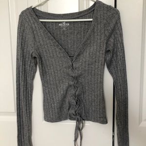Gray Hollister Lace/Tie Up Long Sleeve